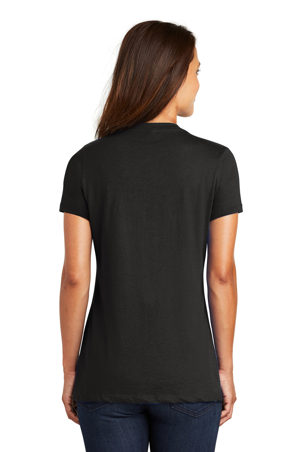 District DM1170L Womens Perfect Weight Short Sleeve V-Neck T-Shirt Jet Black Model Back