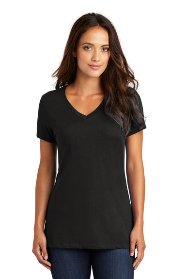 District DM1170L Womens Perfect Weight Short Sleeve V-Neck T-Shirt Jet Black Model Front