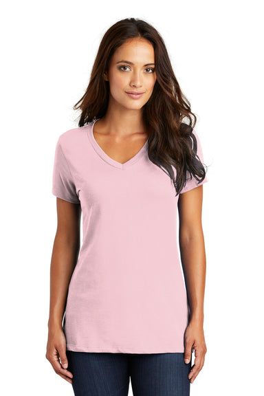 District DM1170L Womens Perfect Weight Short Sleeve V-Neck T-Shirt Light Pink Model Front