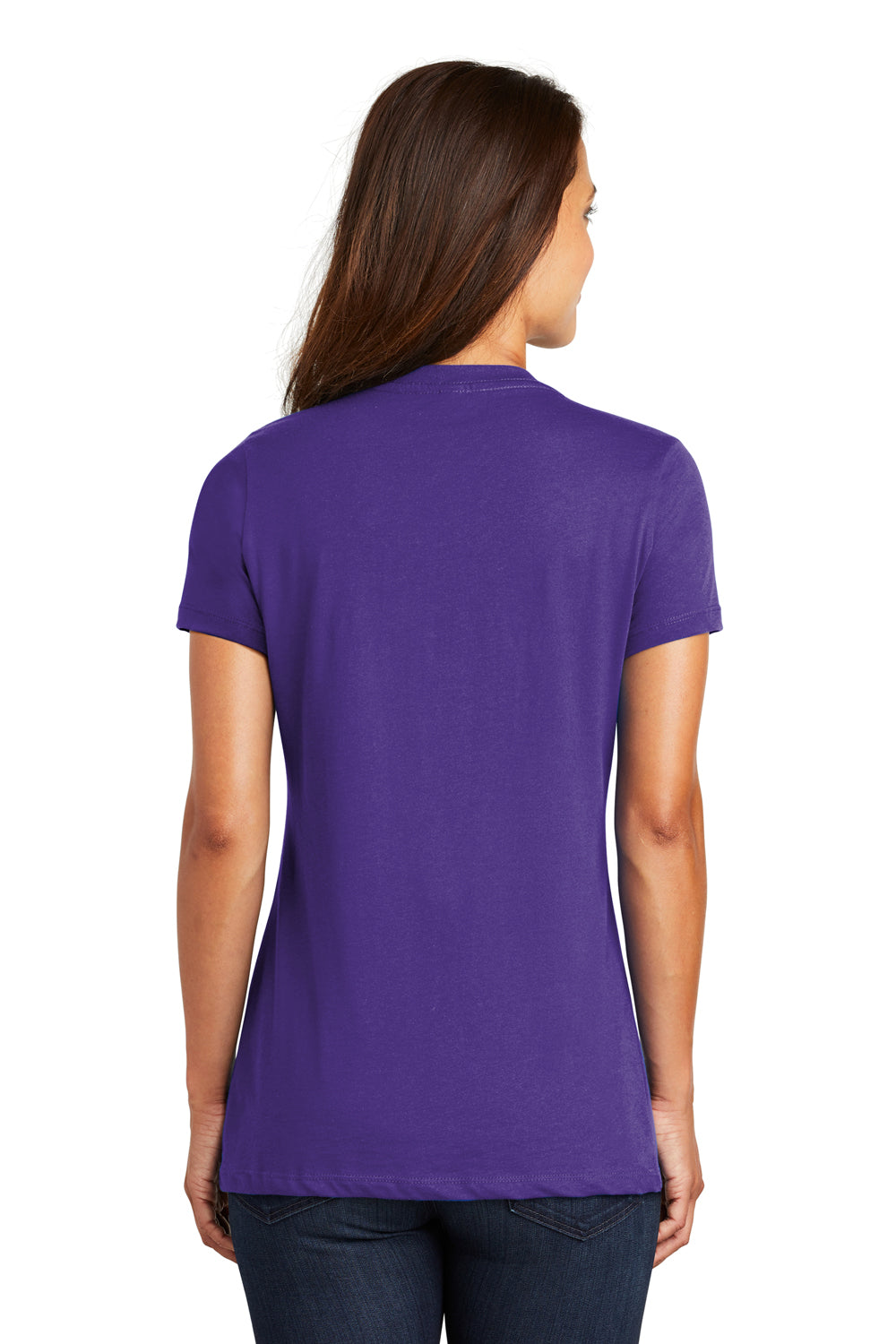 District DM1170L Womens Perfect Weight Short Sleeve V-Neck T-Shirt Purple Model Back