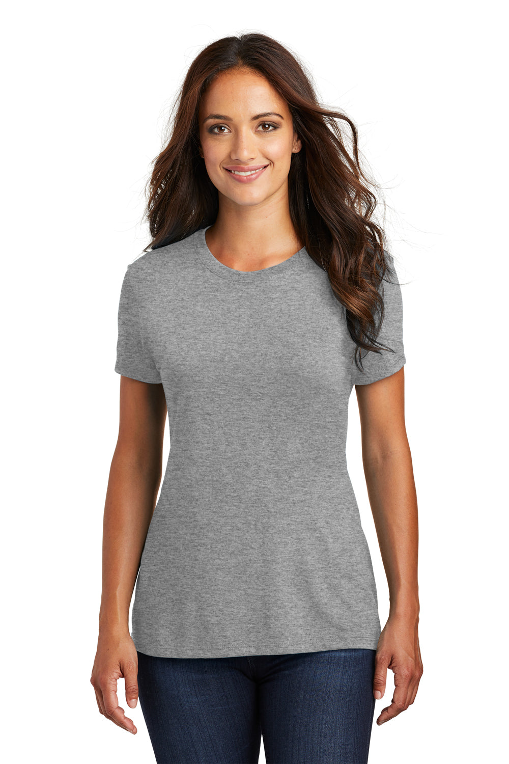 District DM130L Womens Perfect Tri Short Sleeve Crewneck T-Shirt Grey Frost Model Front