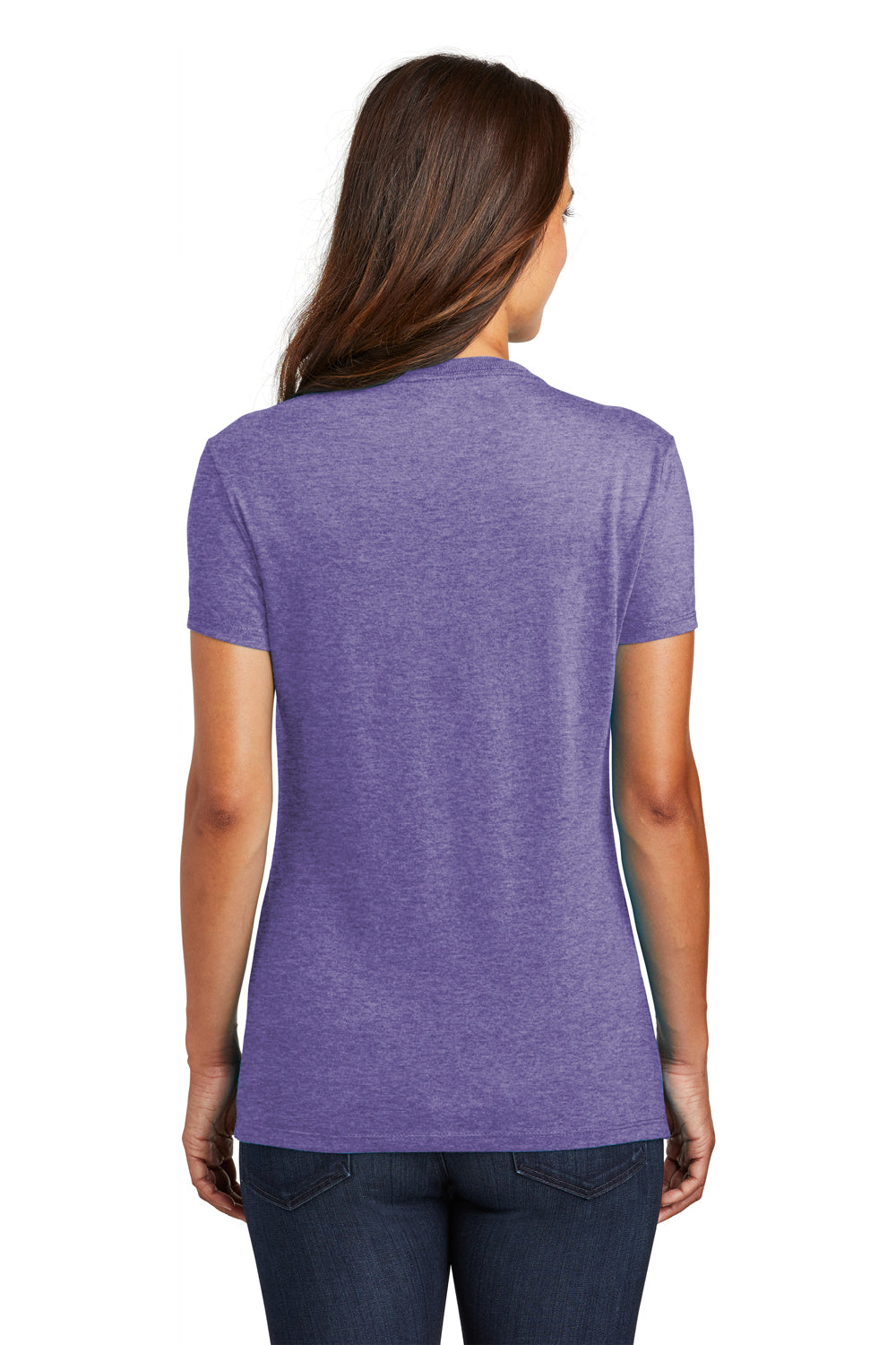 District DM130L Womens Perfect Tri Short Sleeve Crewneck T-Shirt Purple Frost Model Back