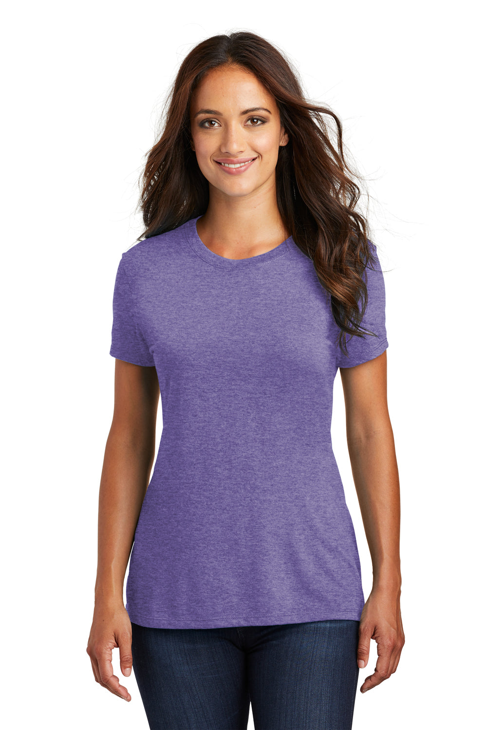 District DM130L Womens Perfect Tri Short Sleeve Crewneck T-Shirt Purple Frost Model Front