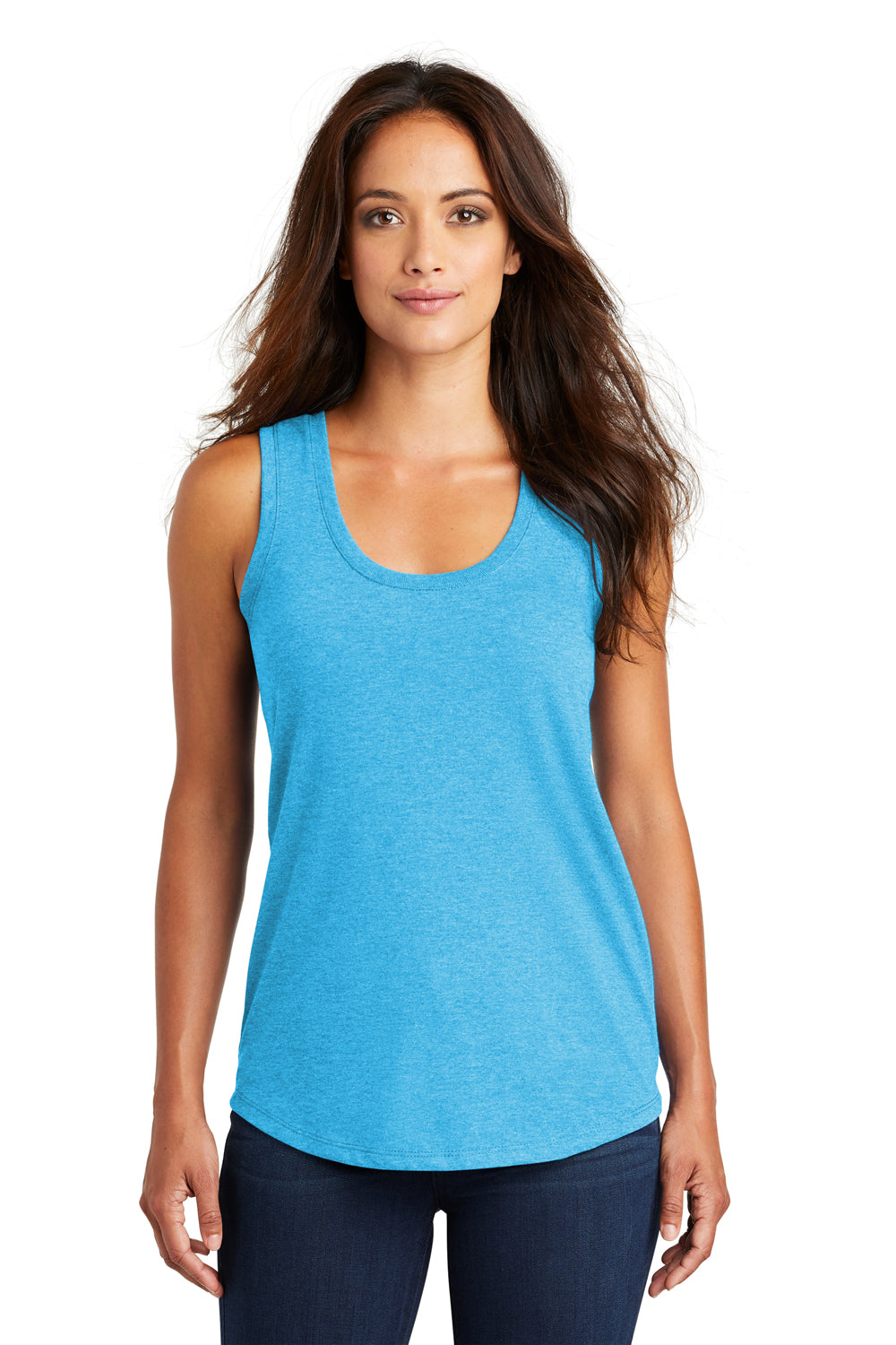 District DM138L Womens Perfect Tri Tank Top Turquoise Blue Frost Model Front