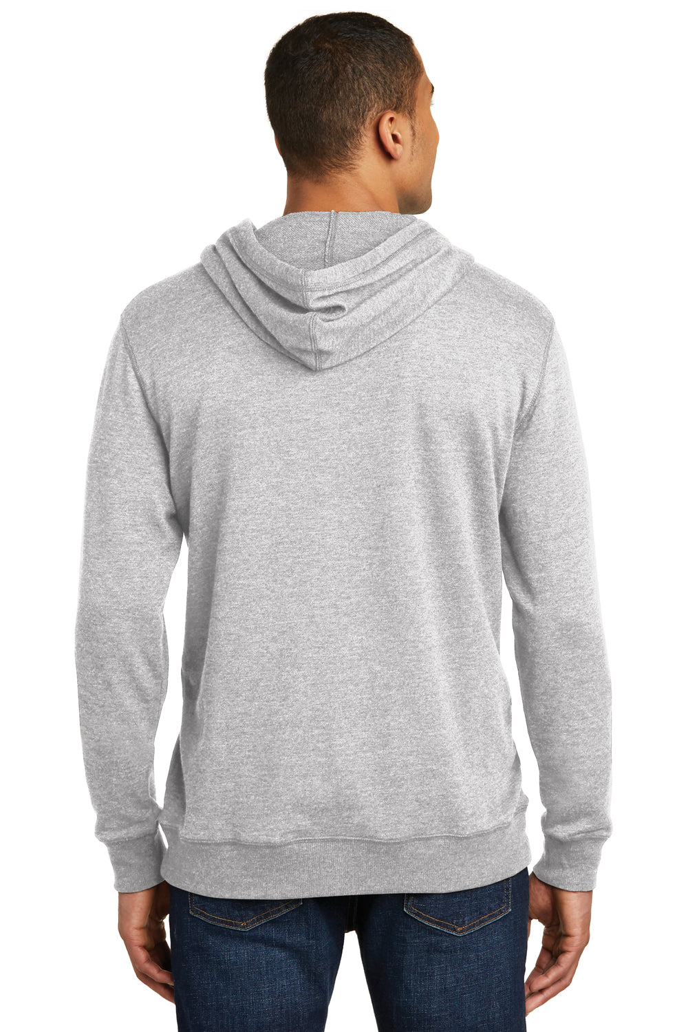 District DM391 Mens Fleece Hooded Sweatshirt Hoodie Heather Grey Model Back