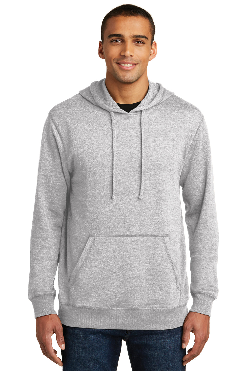 District DM391 Mens Fleece Hooded Sweatshirt Hoodie Heather Grey Model Front