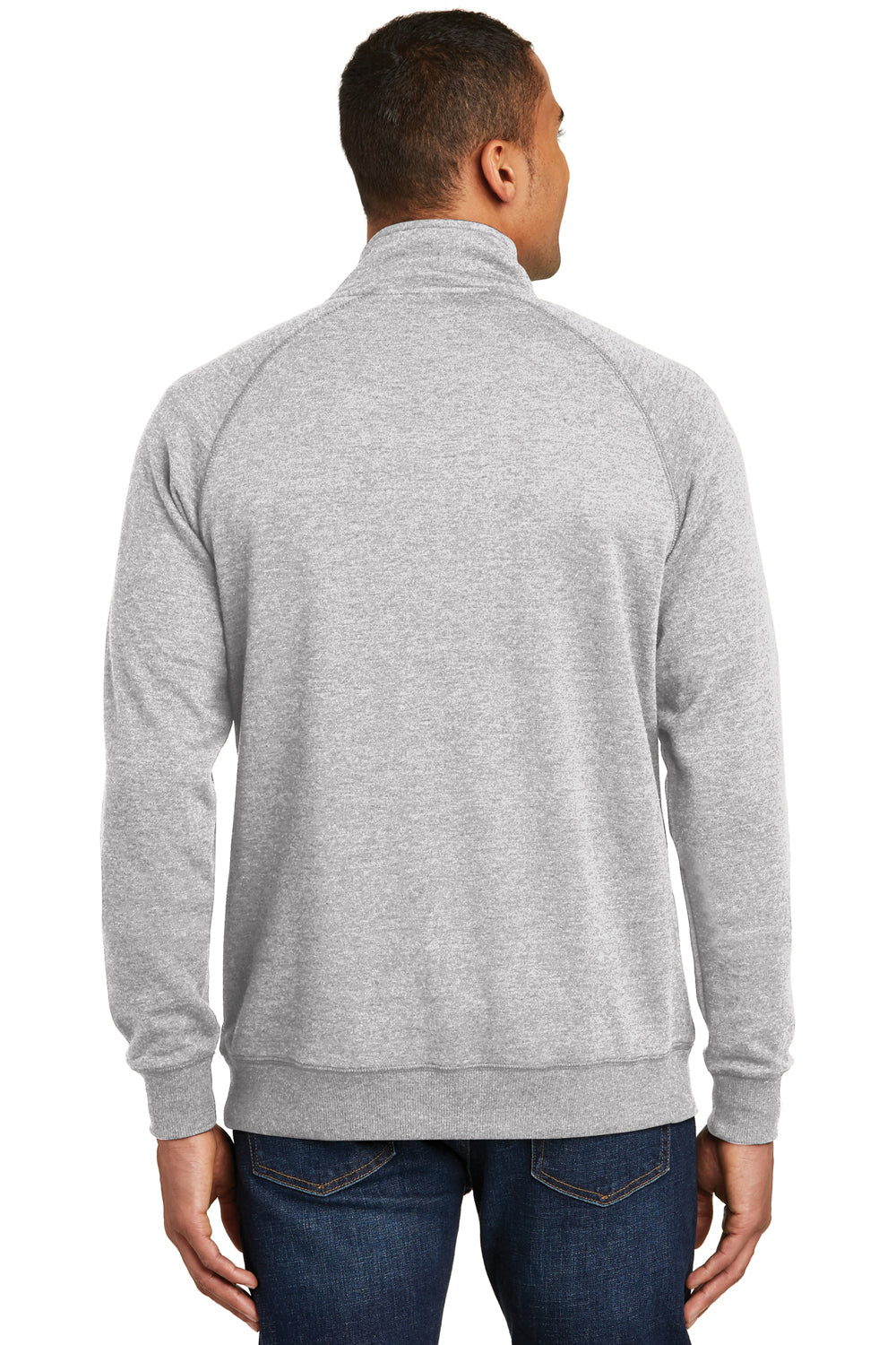 District DM392 Mens Fleece 1/4 Zip Sweatshirt Heather Grey Model Back