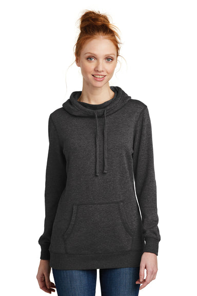 District DM493 Womens Fleece Hooded Sweatshirt Hoodie Heather Black Model Front