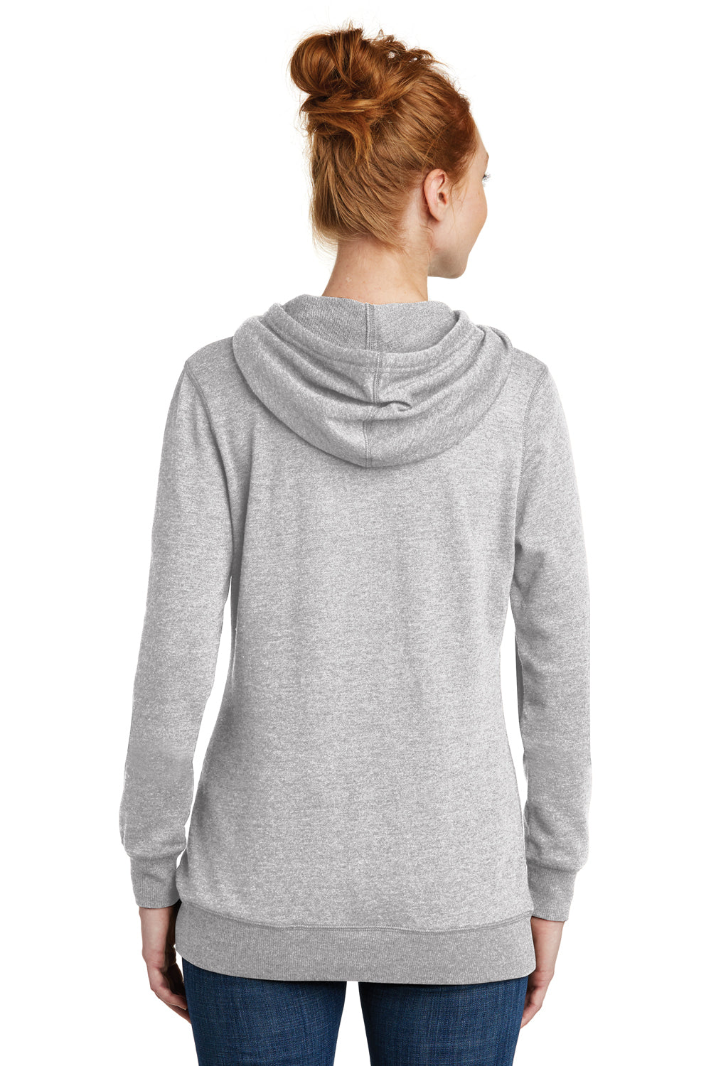 District DM493 Womens Fleece Hooded Sweatshirt Hoodie Heather Grey Model Back