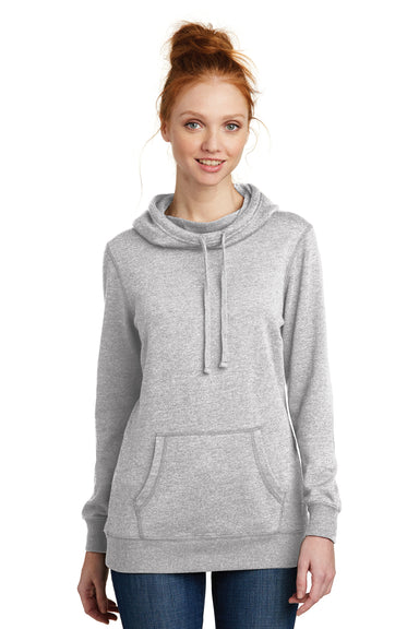 District DM493 Womens Fleece Hooded Sweatshirt Hoodie Heather Grey Model Front