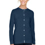 Devon & Jones Womens Perfect Fit Ribbon Cardigan Sweater - Navy Blue