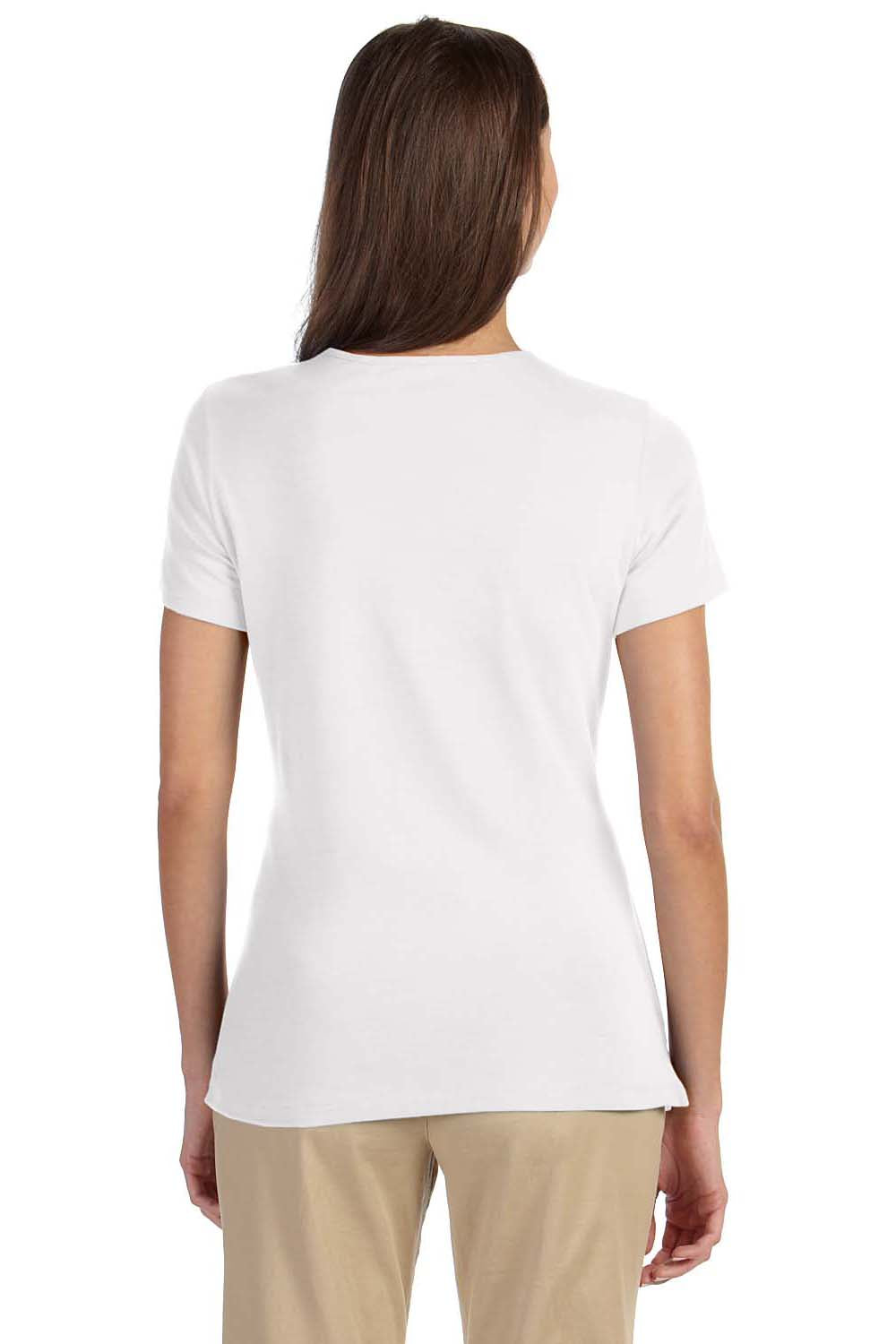 Devon & Jones DP182W Womens Perfect Fit Short Sleeve Crewneck T-Shirt White Model Back