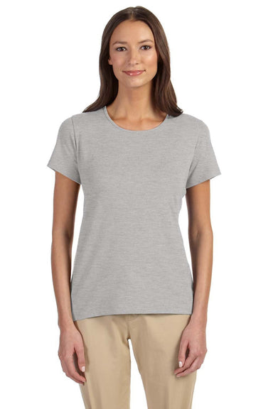 Devon & Jones DP182W Womens Perfect Fit Short Sleeve Crewneck T-Shirt Heather Grey Model Front