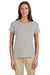 Devon & Jones DP182W Womens Perfect Fit Short Sleeve Crewneck T-Shirt Heather Grey Model Front