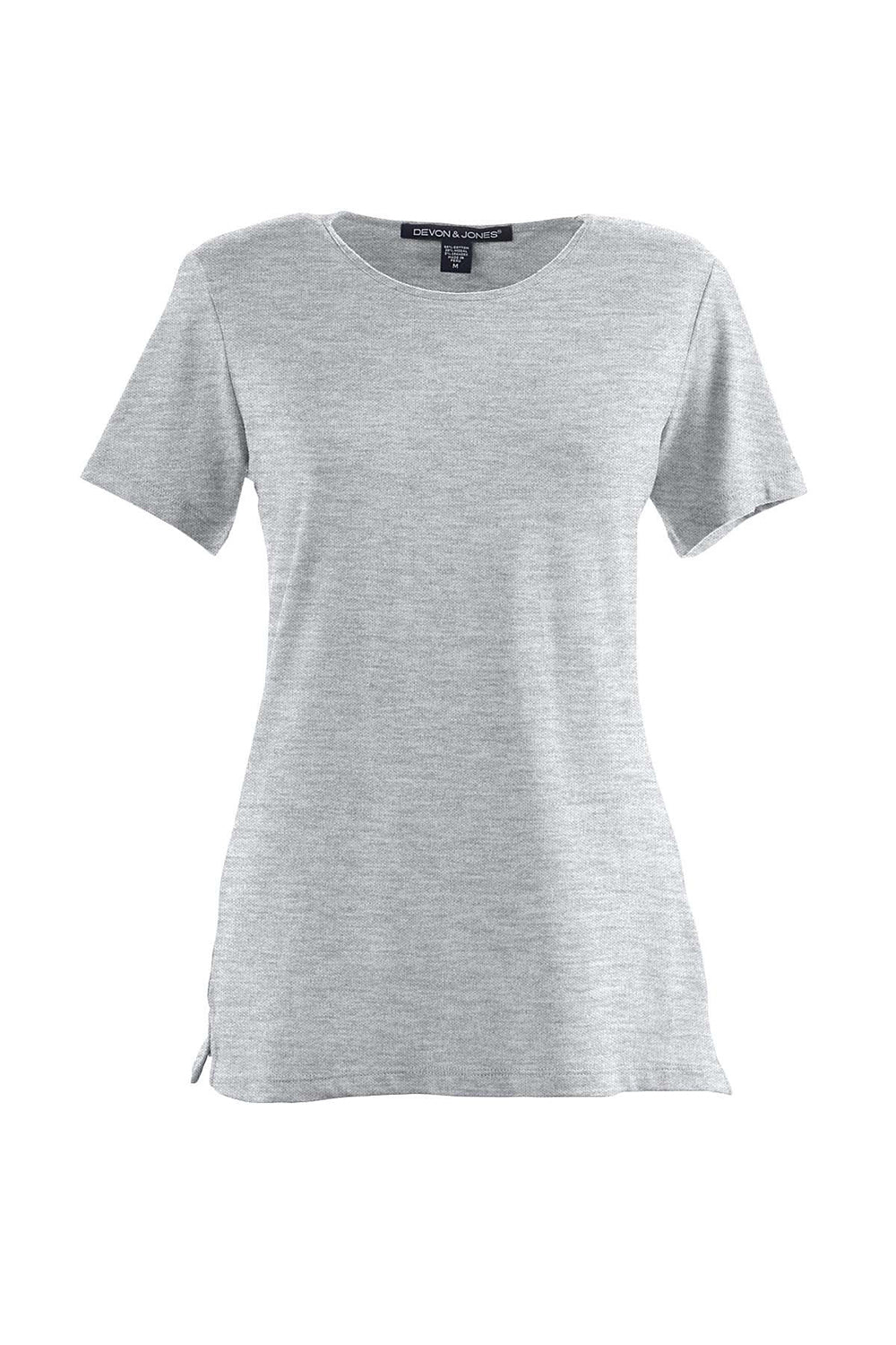 Devon & Jones DP182W Womens Perfect Fit Short Sleeve Crewneck T-Shirt Heather Grey Flat Front