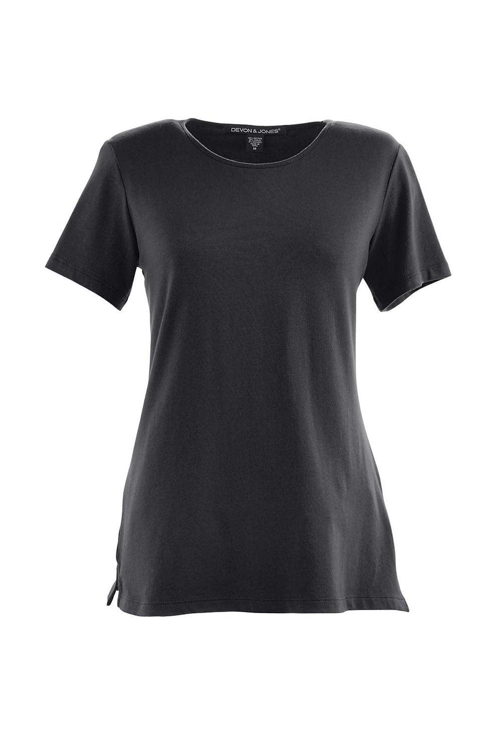 Devon & Jones DP182W Womens Perfect Fit Short Sleeve Crewneck T-Shirt Black Flat Front