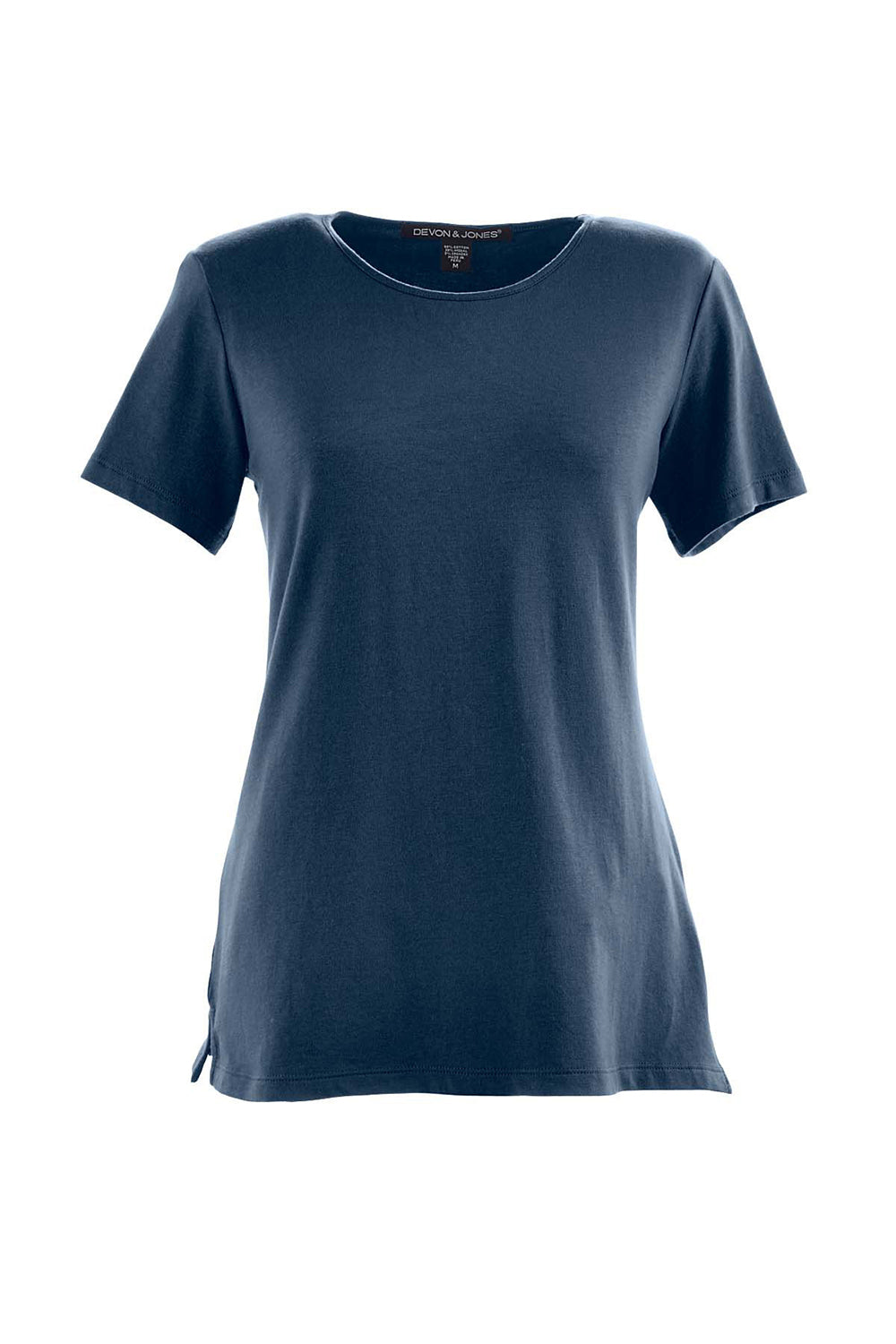 Devon & Jones DP182W Womens Perfect Fit Short Sleeve Crewneck T-Shirt Navy Blue Flat Front