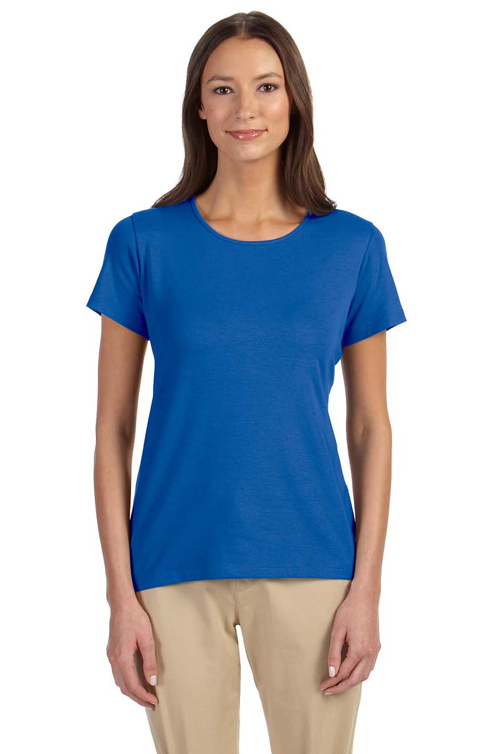 Devon & Jones DP182W Womens Perfect Fit Short Sleeve Crewneck T-Shirt French Blue Model Front