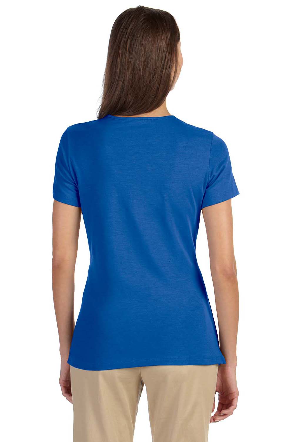 Devon & Jones DP182W Womens Perfect Fit Short Sleeve Crewneck T-Shirt French Blue Model Back