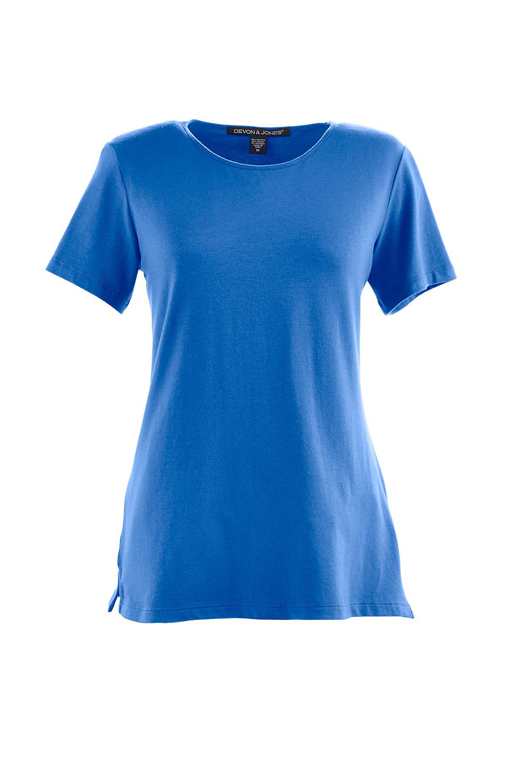 Devon & Jones DP182W Womens Perfect Fit Short Sleeve Crewneck T-Shirt French Blue Flat Front