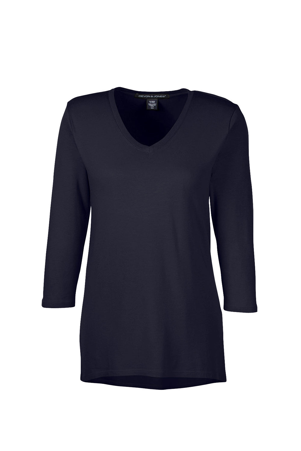 Devon & Jones DP184W Womens Perfect Fit 3/4 Sleeve V-Neck T-Shirt Black Flat Front