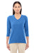 Devon & Jones DP184W Womens Perfect Fit 3/4 Sleeve V-Neck T-Shirt French Blue Model Front