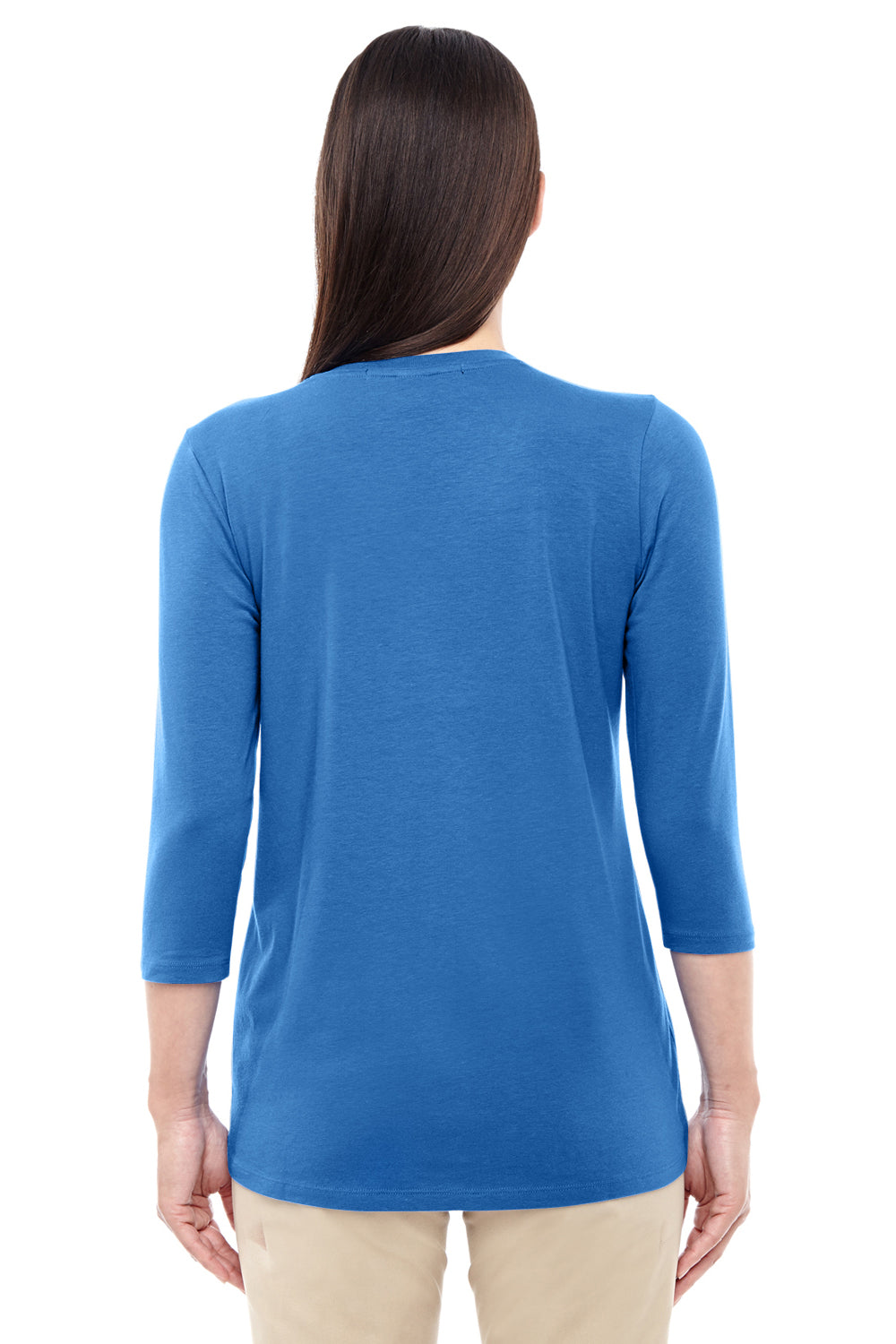 Devon & Jones DP184W Womens Perfect Fit 3/4 Sleeve V-Neck T-Shirt French Blue Model Back