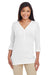 Devon & Jones DP186W Womens Perfect Fit Long Sleeve V-Neck T-Shirt White Model Front