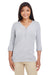 Devon & Jones DP186W Womens Perfect Fit Long Sleeve V-Neck T-Shirt Heather Grey Model Front