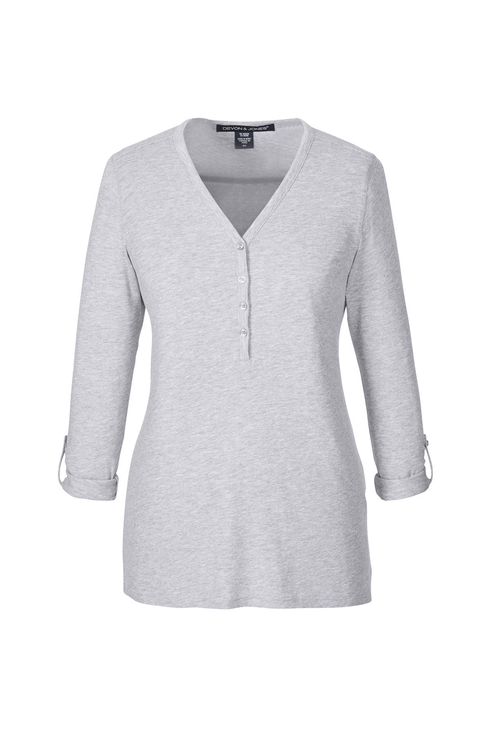 Devon & Jones DP186W Womens Perfect Fit Long Sleeve V-Neck T-Shirt Heather Grey Flat Front