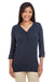 Devon & Jones DP186W Womens Perfect Fit Long Sleeve V-Neck T-Shirt Navy Blue Model Front