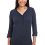 Devon & Jones Womens Perfect Fit Long Sleeve V-Neck T-Shirt - Navy Blue