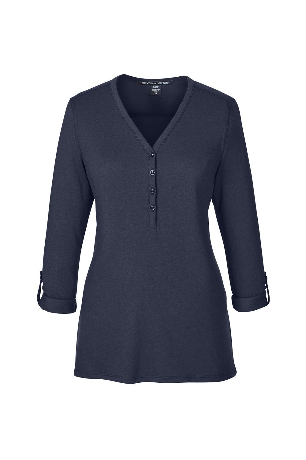 Devon & Jones DP186W Womens Perfect Fit Long Sleeve V-Neck T-Shirt Navy Blue Flat Front