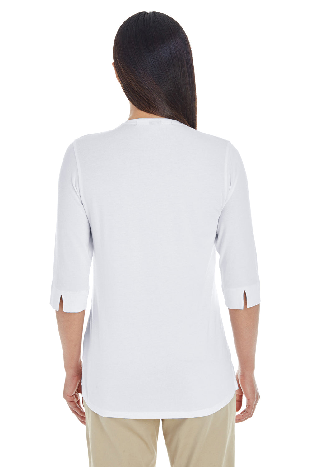 Devon & Jones DP188W Womens Perfect Fit 3/4 Sleeve Polo Shirt White Model Back