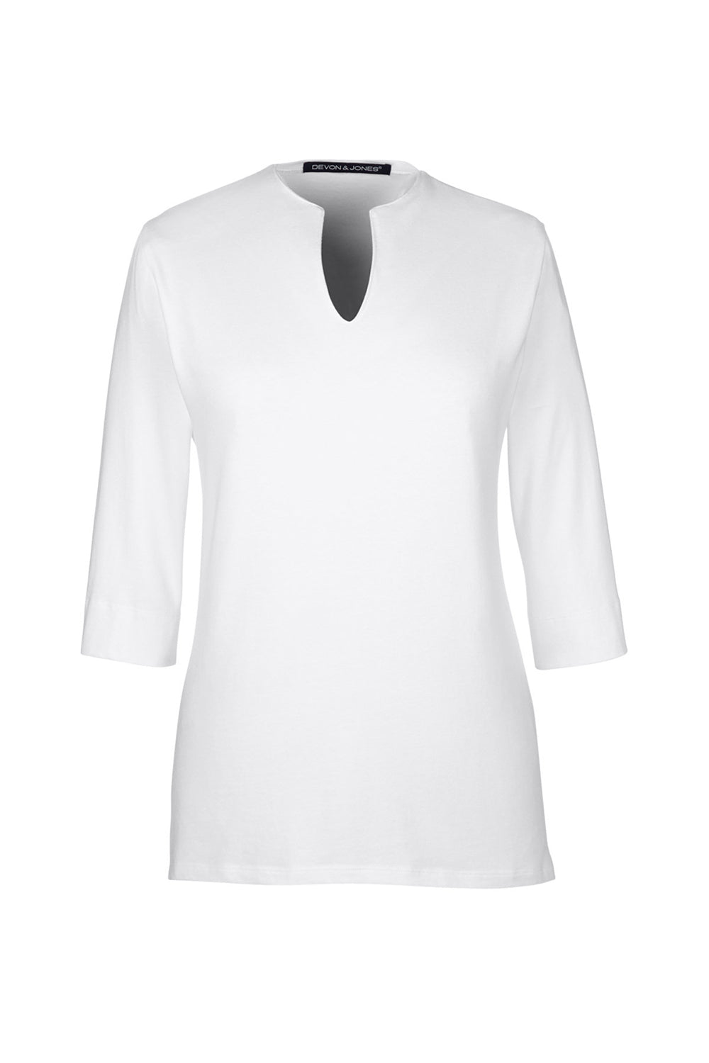 Devon & Jones DP188W Womens Perfect Fit 3/4 Sleeve Polo Shirt White Flat Front