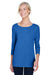 Devon & Jones DP192W Womens Perfect Fit 3/4 Sleeve Wide Neck T-Shirt French Blue Model Front