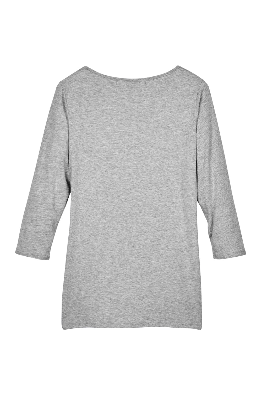 Devon & Jones DP192W Womens Perfect Fit 3/4 Sleeve Wide Neck T-Shirt Heather Grey Flat Back