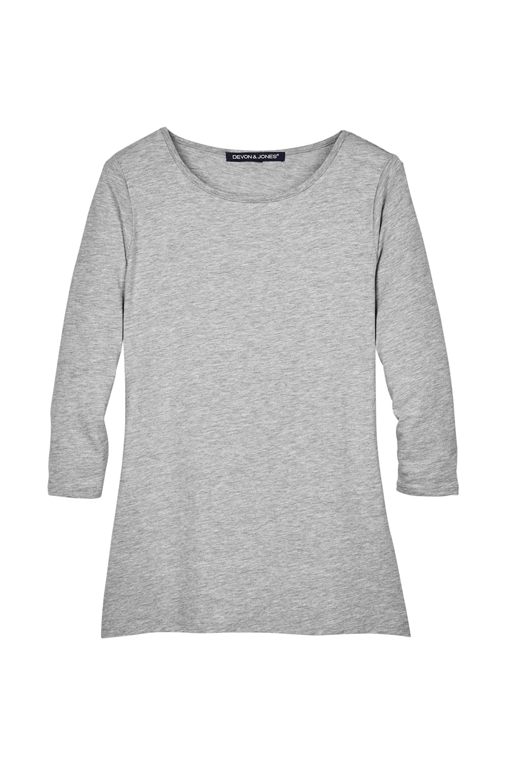 Devon & Jones DP192W Womens Perfect Fit 3/4 Sleeve Wide Neck T-Shirt Heather Grey Flat Front