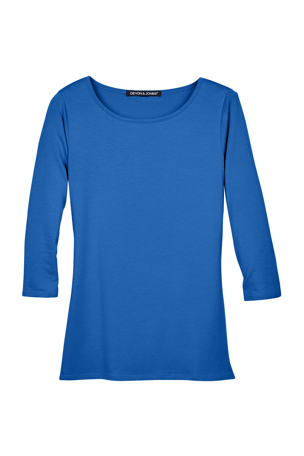 Devon & Jones DP192W Womens Perfect Fit 3/4 Sleeve Wide Neck T-Shirt French Blue Flat Front