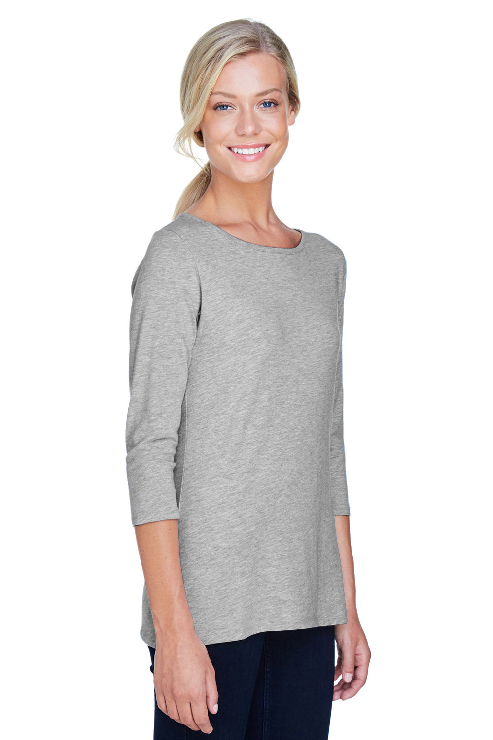 Devon & Jones DP192W Womens Perfect Fit 3/4 Sleeve Wide Neck T-Shirt Heather Grey Model 3q