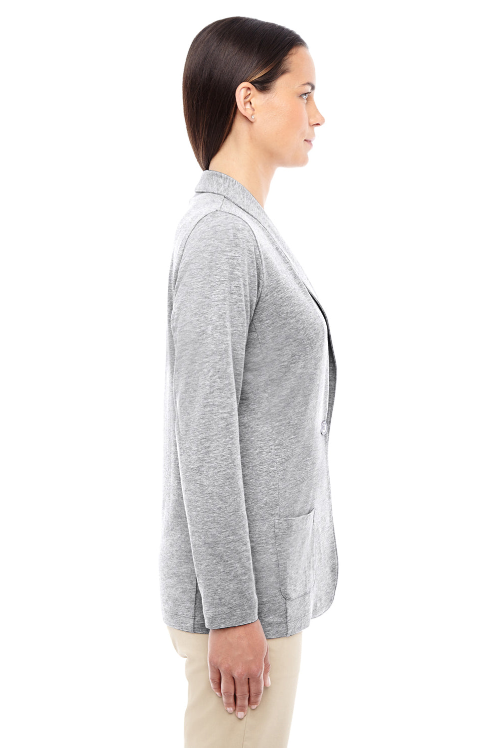 Devon & Jones DP462W Womens Perfect Fit Cardigan Sweater Heather Grey Model Side