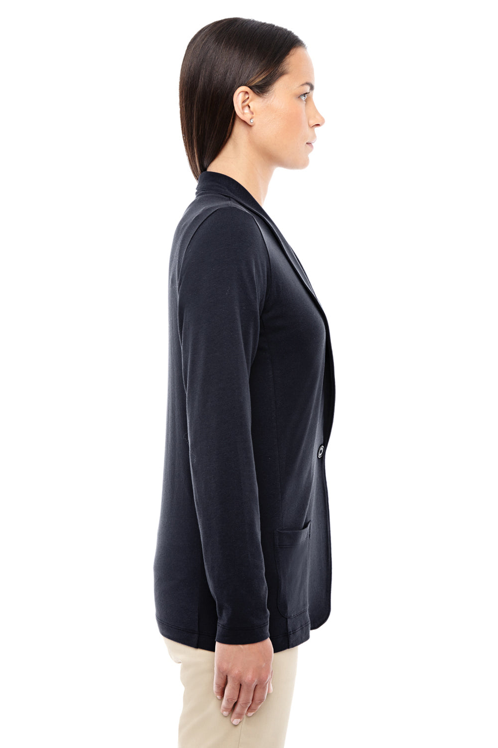 Devon & Jones DP462W Womens Perfect Fit Cardigan Sweater Black Model Side