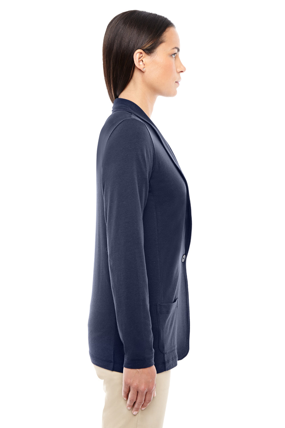 Devon & Jones DP462W Womens Perfect Fit Cardigan Sweater Navy Blue Model Side