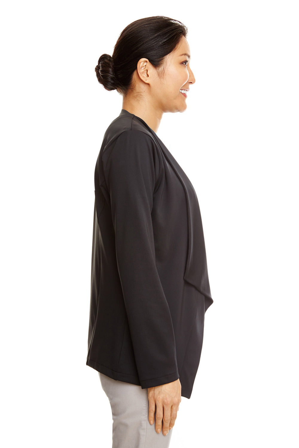 Devon & Jones DP465W Womens Perfect Fit Moisture Wicking Open Front Sweatshirt Black Model Side