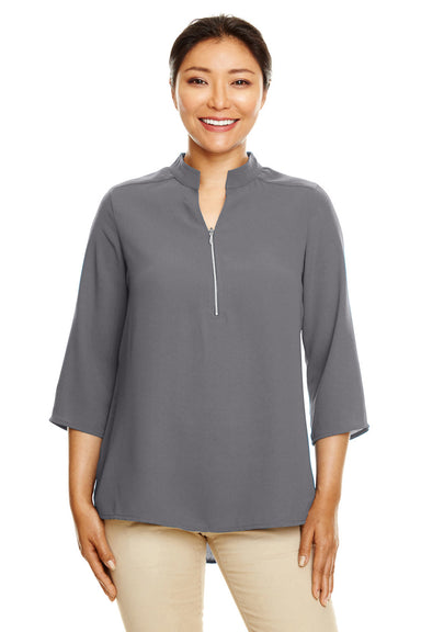 Devon & Jones DP611W Womens Perfect Fit Short Sleeve 1/4 Zip Crepe Tunic Graphite Grey Model Front