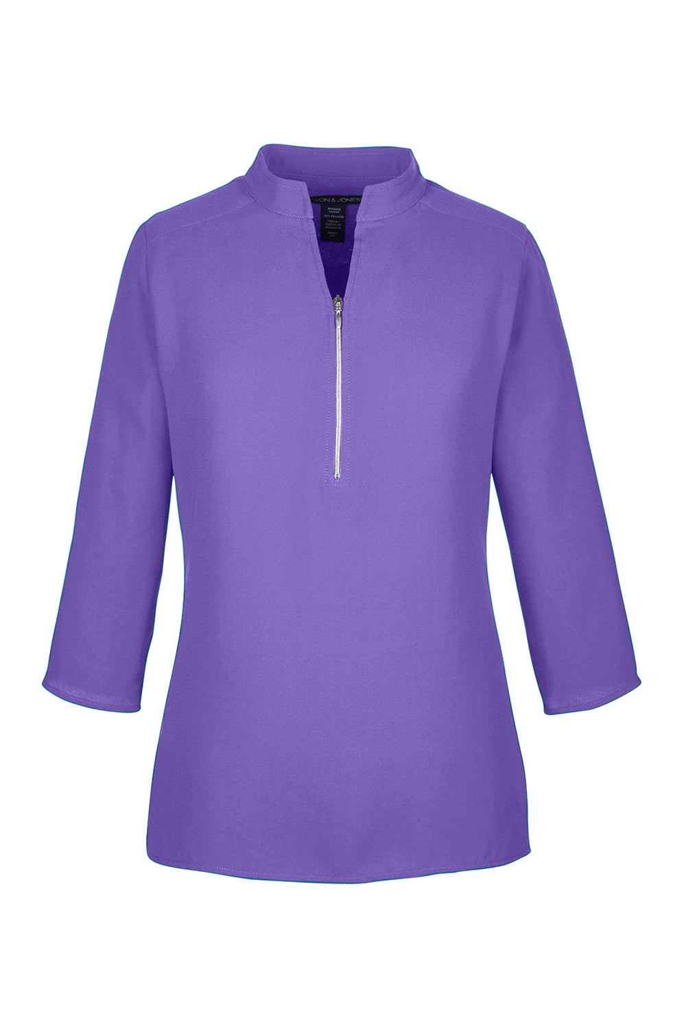 Devon & Jones DP611W Womens Perfect Fit Short Sleeve 1/4 Zip Crepe Tunic Grape Purple Flat Front