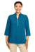 Devon & Jones DP611W Womens Perfect Fit Short Sleeve 1/4 Zip Crepe Tunic Dark Teal Blue Model Front