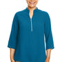 Devon & Jones Womens Perfect Fit Short Sleeve 1/4 Zip Crepe Tunic - Dark Teal Blue