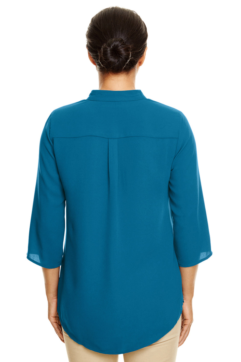 Devon & Jones DP611W Womens Perfect Fit Short Sleeve 1/4 Zip Crepe Tunic Dark Teal Blue Model Back