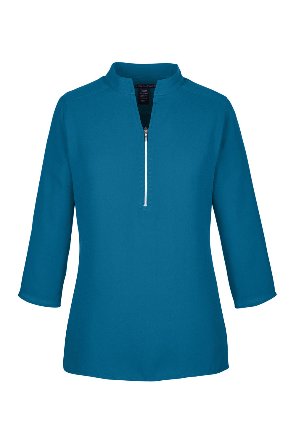 Devon & Jones DP611W Womens Perfect Fit Short Sleeve 1/4 Zip Crepe Tunic Dark Teal Blue Flat Front